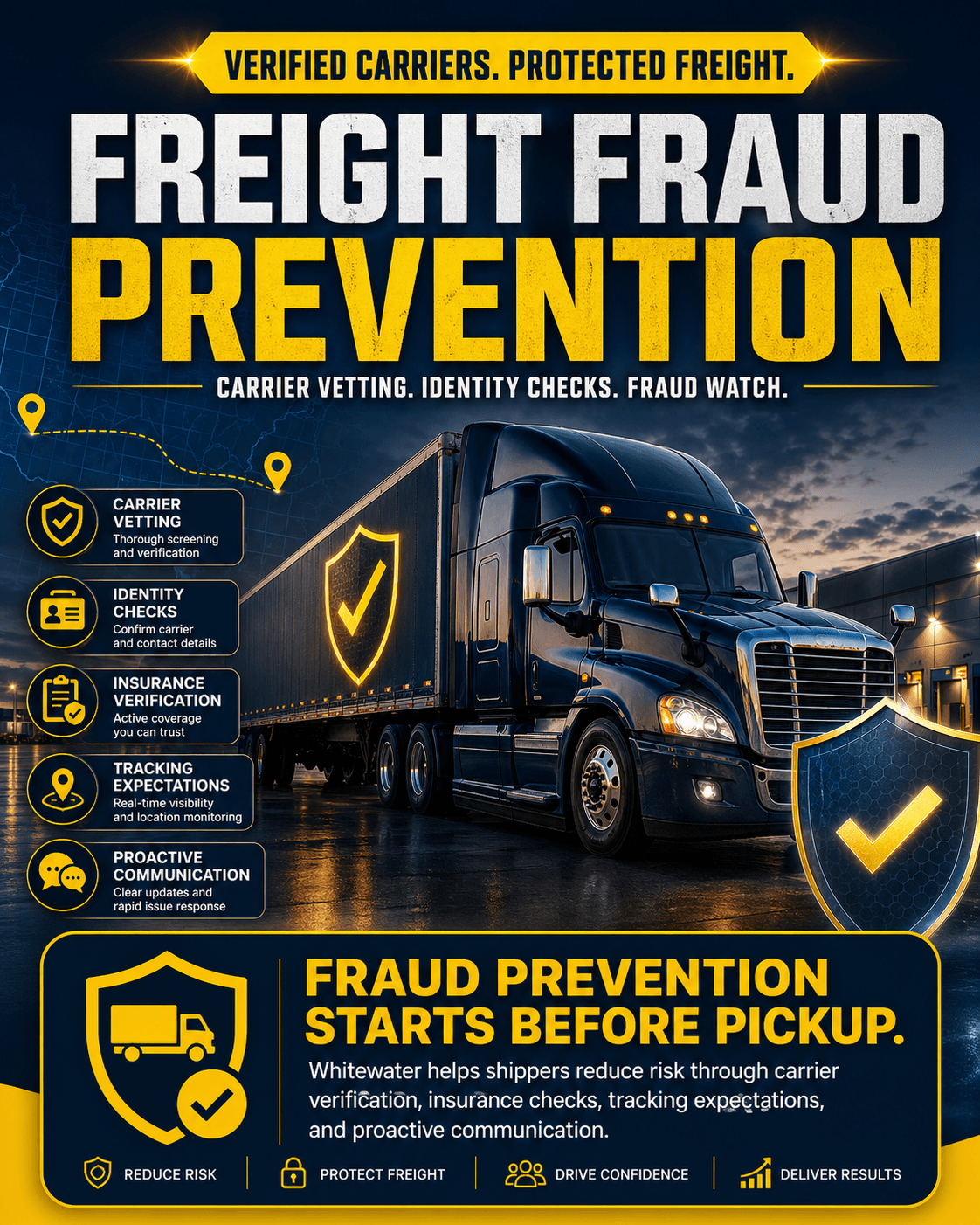 Freight fraud prevention with carrier vetting and shipment protection