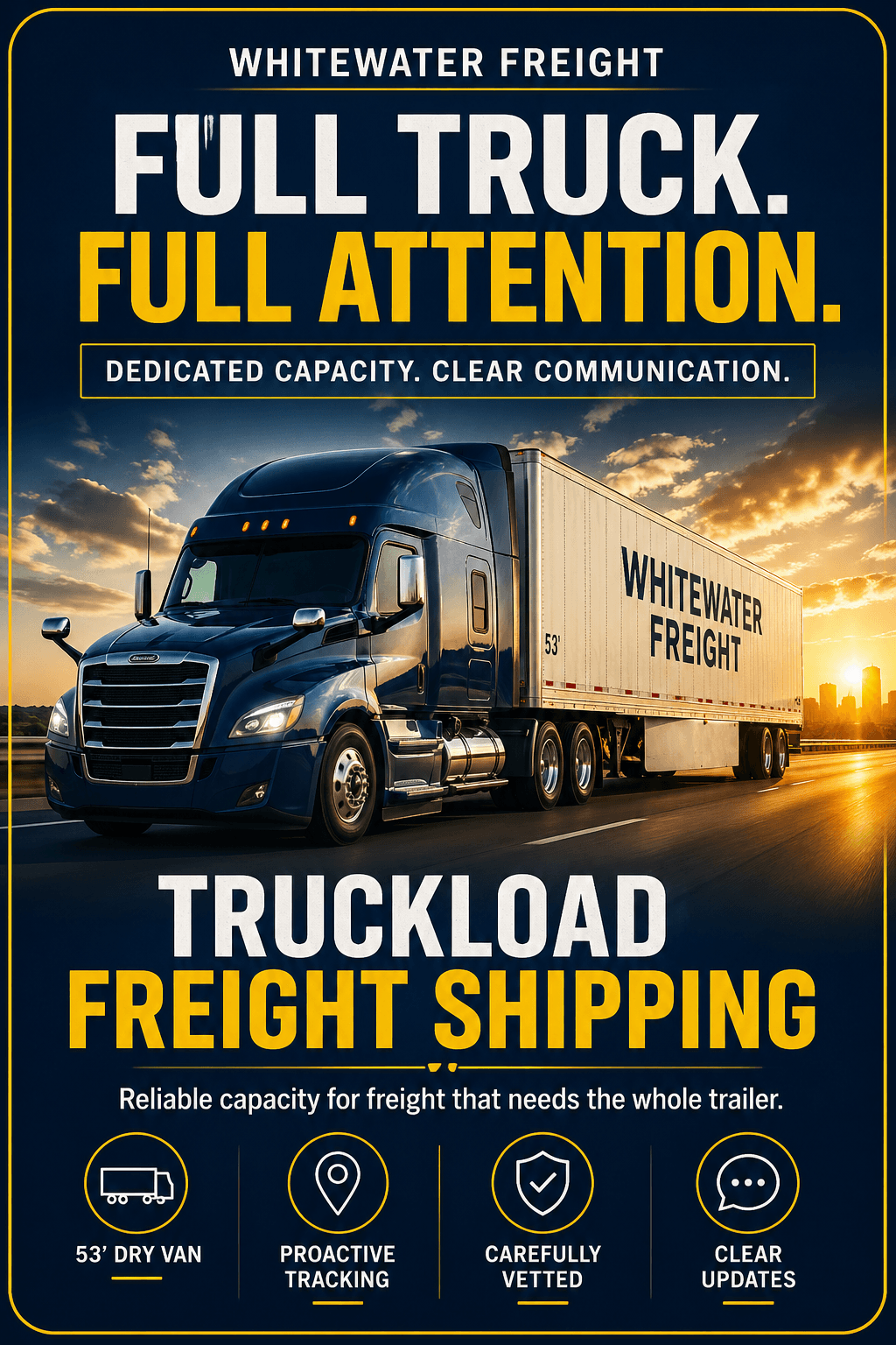 Truckload freight shipping with 53 foot dry van trailer
